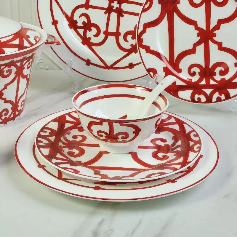 Red tableware, ceramic gift box, set, dinner plate, European style