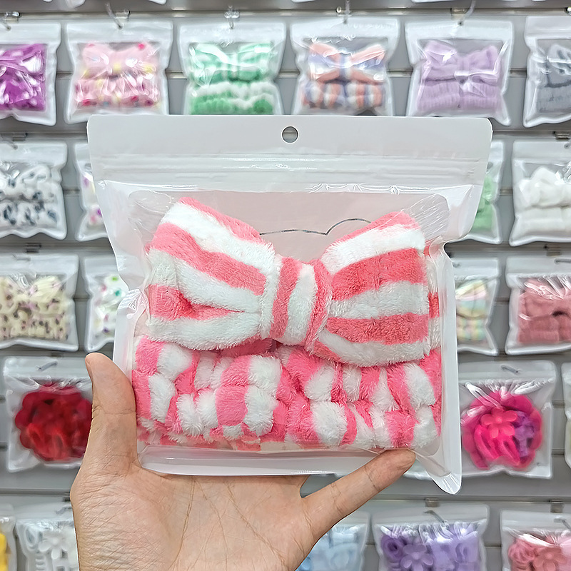 法兰绒洗漱发带条纹蝴蝶结束发带可爱波点女专用洗脸发箍发饰发圈|undefined