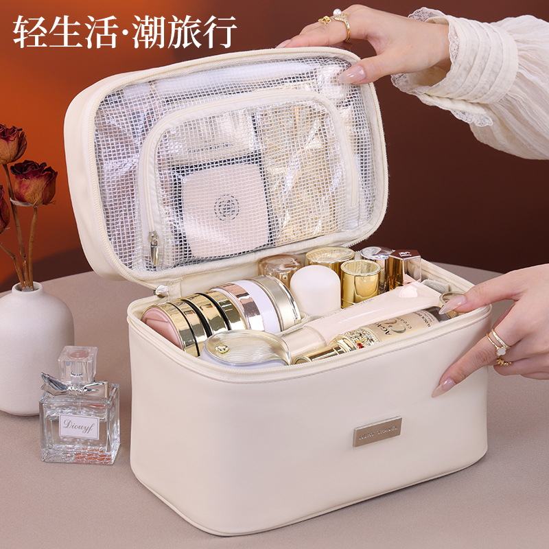 Bagos de maquillaje de gran capacidad de lujo ligero de alta calidad, bolsas de maquillaje multifuncionales de viaje portátiles para mujeres, maquillaje