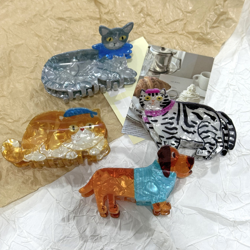 新款跨境猫狗抓夹发夹2025新款可爱风卡通腊肠狗边牧后脑勺鲨鱼夹|undefined