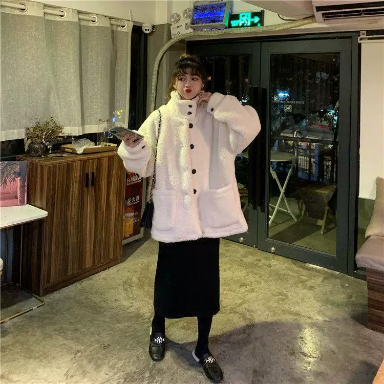 Оптовая продажа пальто для женщин осень и зима Новый свободный студенческий Универсальный утолщенный свитер из искусственной овечьей шерсти в Корейском стиле