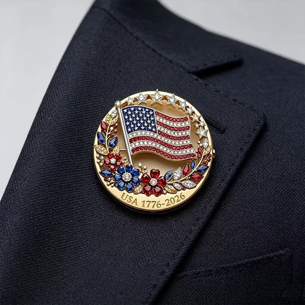 250Th Anniversary of the Founding of the United States Brooch, Diamond-Encrusted Flag Enamel Pin, Independence Day Themed Accessories Wholesale