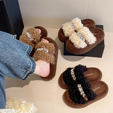 仙女风厚底毛毛拖女外穿ins潮小香风2025新款秋冬法式懒人棉拖鞋