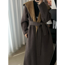 宁派2025新款秋冬双面呢韩版连帽羊毛大衣宽松大气长款尼子外套女