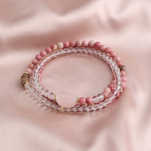 新中式手链甜美小清新森系红纹石多圈手链粉晶貔貅白水晶公主风女