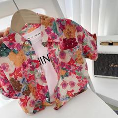 Children's Shirt 2024 Summer Model for Boys and Girls, Oil Painting Flower Full Print Cartoon Shirt for Babies, Casual Short Sleeve T-shirt Trendy