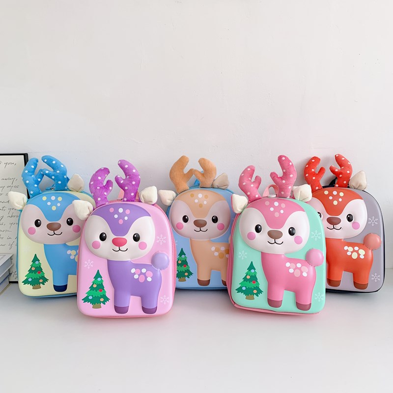2026 nueva mochila infantil jardín de infantes bebé PVC-mochila de cáscara dura lindo ciervo mochila para niños y niñas