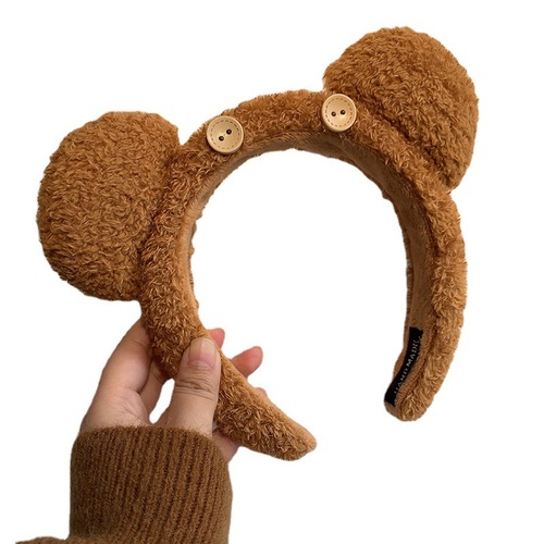 Cute Button Bear Plush Hairband: USJ Cartoon Minions, Tim the Bear, and Sesame Street Theme Park Headband—Women's Hair Accessories