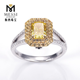 Cultivated Yellow Diamond 18K White Gold Ring Pendant Dual-use Artificial Laboratory Colored Color Diamond Yellow Diamond
