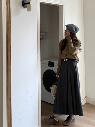 GAGD French Style Pleated A-line Wool Blazer Skirt - Autumn/Winter High-Waisted Retro Medium-Length Pleated Skirt