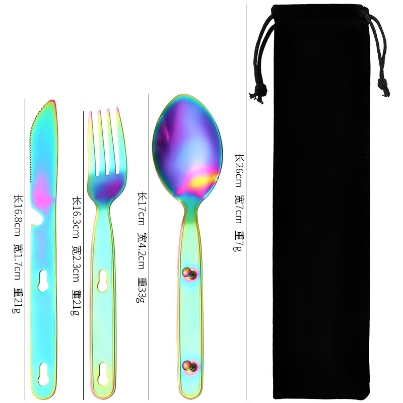 Cuchillo de vajilla al aire libre de acero inoxidable extraíble transfronterizo 410, tenedor y cuchara 3-en-1 de camping multifunción tenedor y cuchara vajilla portátil