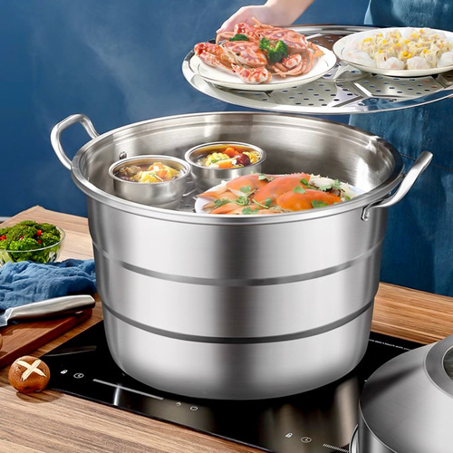 Large steamer extra large commercial large capacity three-layer stainless steel soup pot steaming steamed dumplings electric stove gas universal