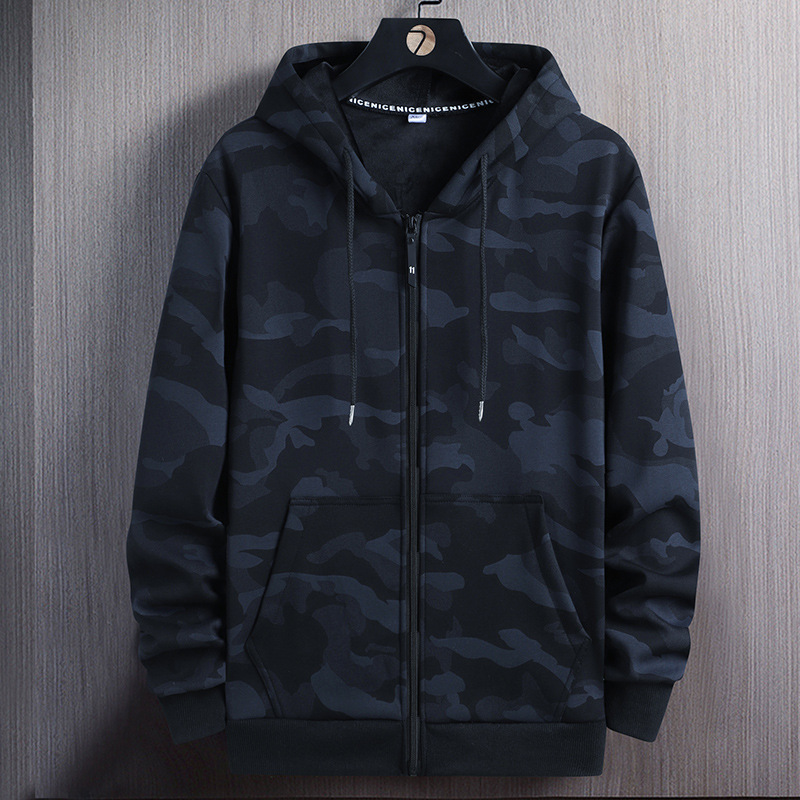 2025 work wear camouflage sweater men's plus fat thin cardigan hooded top sports casual coat cross-border