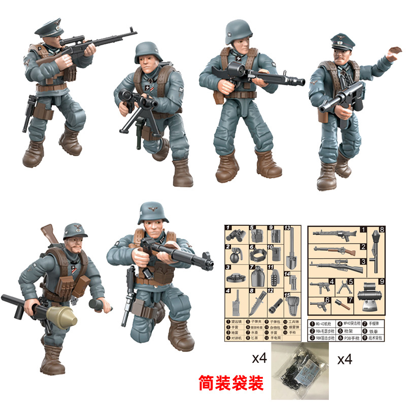 Xuanyu bloques de construcción conjunta completa muñeca móvil 218 ejército de EE. UU. 219 Ejército alemán 230 ejército británico 224 ejército soviético 333 ejército nacional