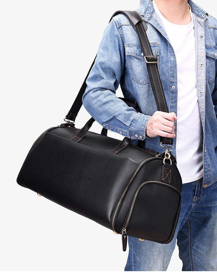 Túi du lịch công tác nam bằng da bò thật, xách tay đại có ngăn giày riêng, 22 inch — Màu cà phê, màu cà phê nâu, màu đen, 4033 đỏ chi tiết 25