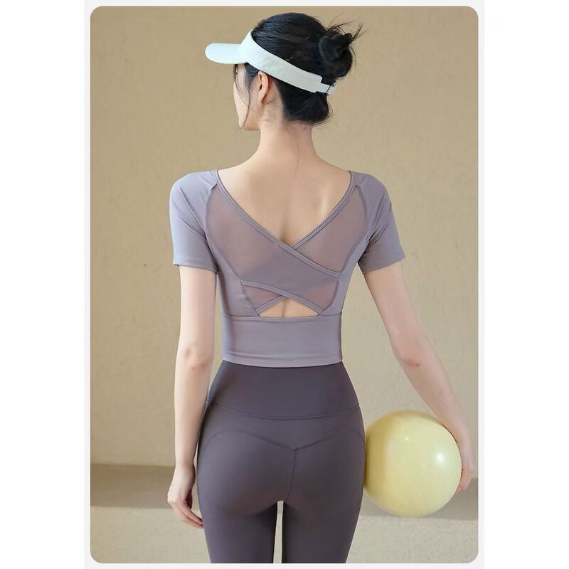 Yoga Beauty Back Top Pilates Women's 2025 Summer New Running Sports Short Sleeve T-Shirt Training Fitness