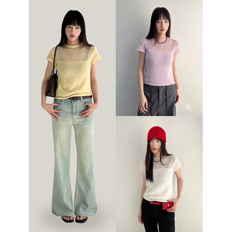 Yuyi's New 2026 Spring High-End Slightly Translucent Hazy Knit Top for Women, Simple Short-Sleeve Blouse for Women Cm2050 Yuyi's New 2026 Spring High-End Slightly Translucent Hazy Knit Top for Women, Simple Short-Sleeve Blouse for Women Cm2050