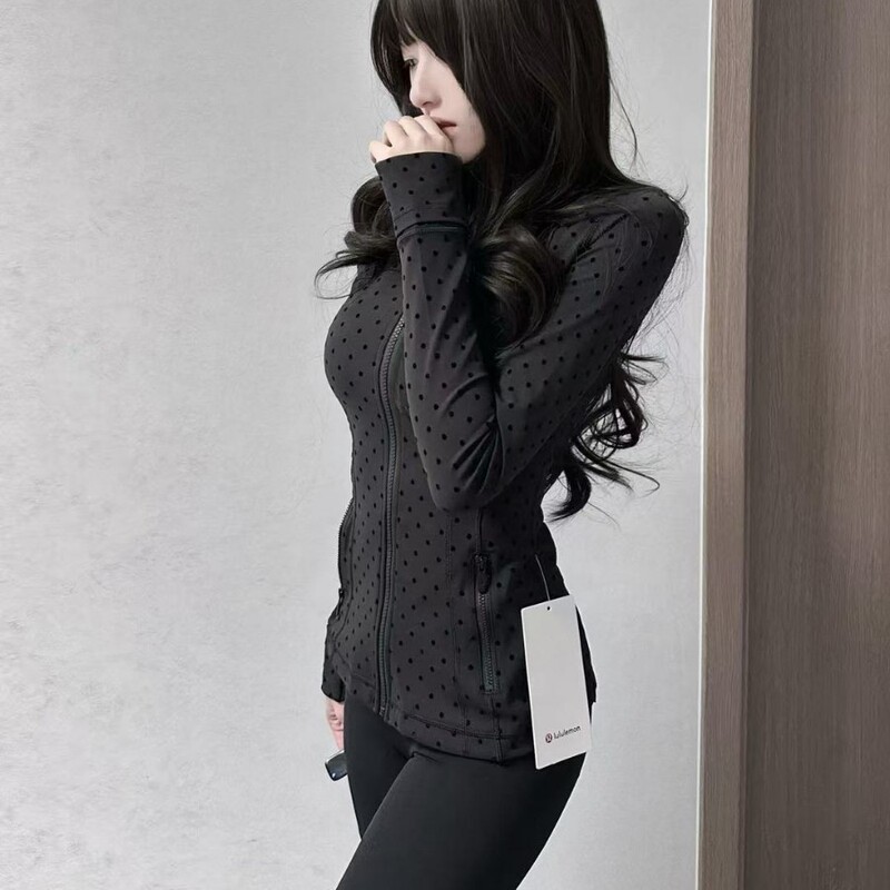 Lulu Original New Style Gold Zipper Stand Collar Polka Dot Jacket Df Sports Yoga Wear Slim Fit Sports Jacket for Women Lulu Original New Style Gold Zipper Stand Collar Polka Dot Jacket Df Sports Yoga Wear Slim Fit Sports Jacket for Women