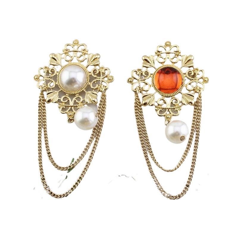 Vintage-Barock-Brosche im koreanischen Stil mit Perlen, hohler Kette und Quaste – ein Schmuckstück im luxuriösen Design._voghion.com