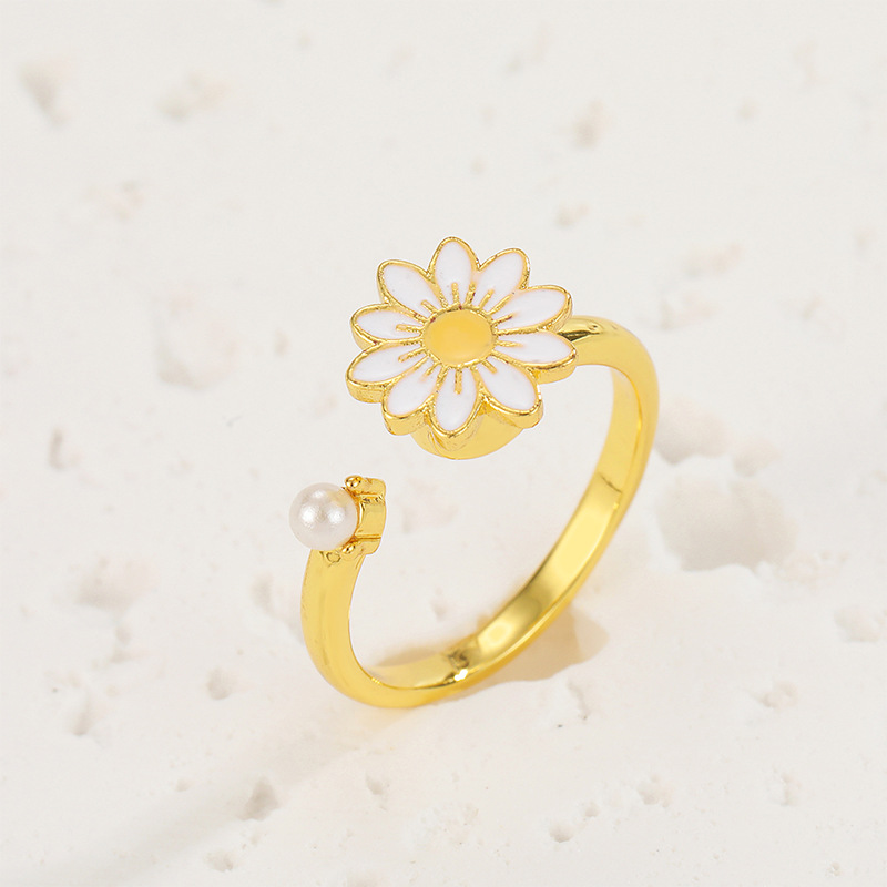 5g Weight Cute Animal Smile Face Flower Copper Artificial Pearls Open Ring In Bulk