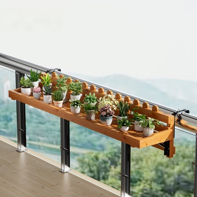 Balcony Flower Stand Indoor Foldable Railing Flower Pot Rack Handrail Hanging Household Wall-Mounted Simple Storage Rack