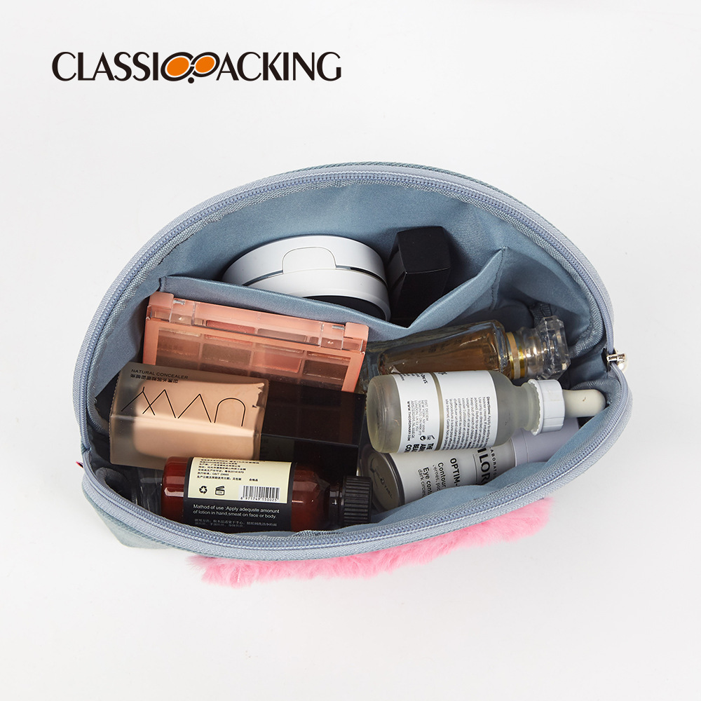 Bolsa de almacenamiento popular transfronteriza amor bolsa de cosméticos de mezclilla forma de concha bolsa de almacenamiento de herramientas de belleza logotipo reemplazable