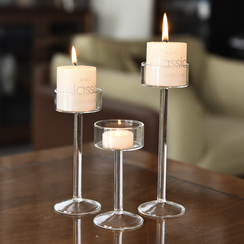 Candelabro de vidrio personalizado candelabro de pie alto europeo decoración romántica de cena