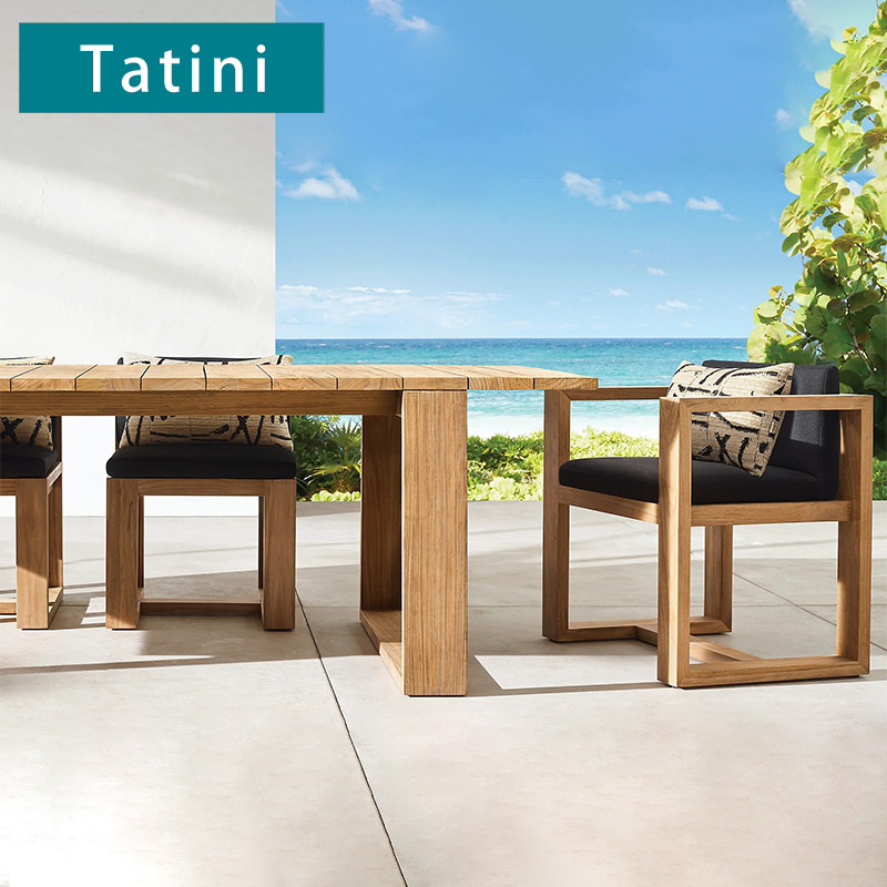 Conjunto de mesa y sillas de teca para terraza, ideal para patios y espacios al aire libre, para casas de huéspedes y jardines, resistente al agua, a la intemperie y a la corrosión, muebles de madera para ocio.