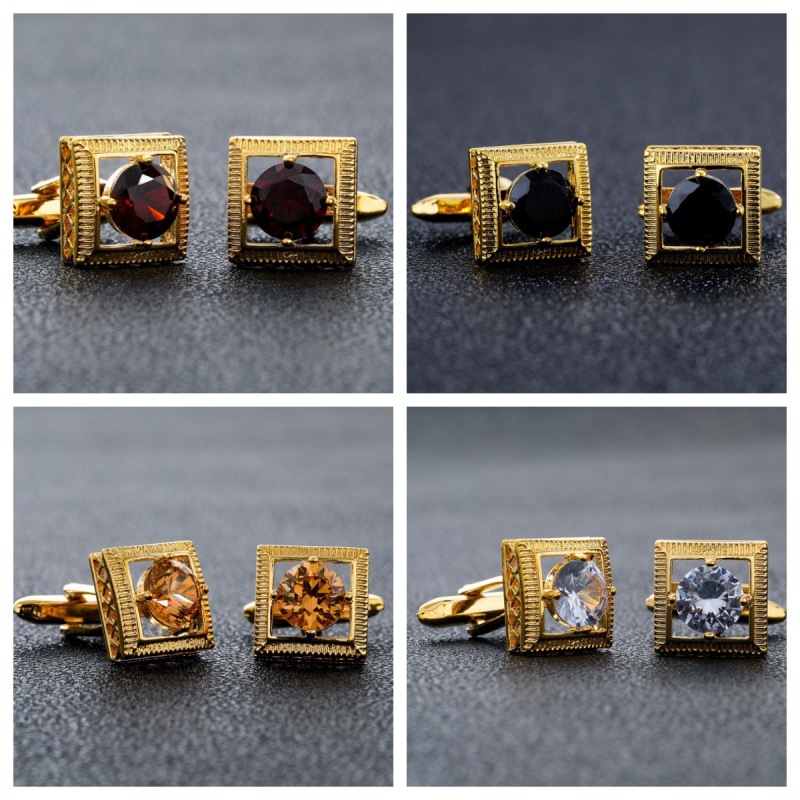 Cross Border Fashion Hot Selling Square Crystal Zircon Sleeve Studs French Shirt Men's Cuff Swarovski Elegant Cufflinks