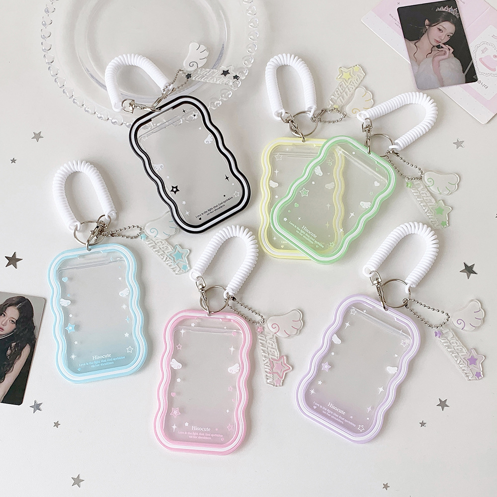 Korean-Style High-Appearance Elastic Rope 3inch Card Holder with Cute Angel Wings, Small Card Display Holder, Bus Card Holder