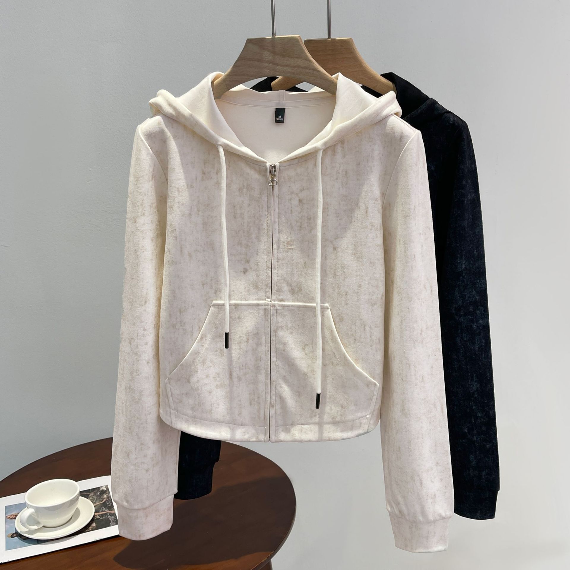 후드 가디건 스웨트 셔츠 여성 지퍼 재킷 2024 새로운 봄과 가을 패션 짧은 한국 스타일 올 매치 탑