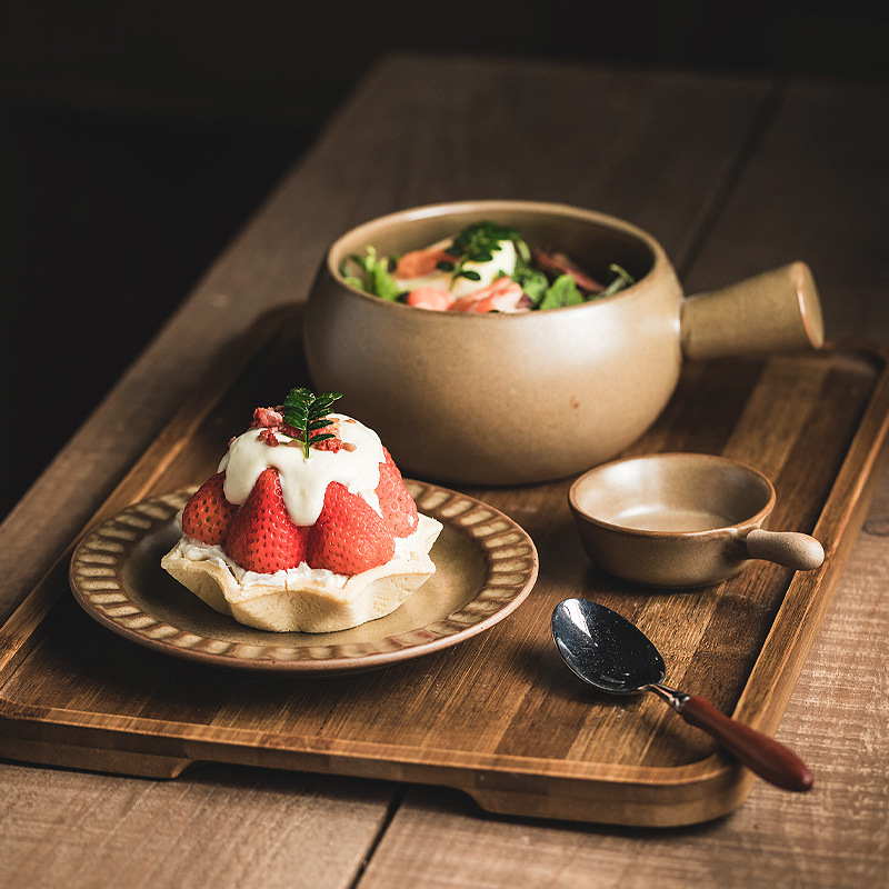 [Dropshipping] 2025 New Tableware Set Breakfast Bowl with Handle Stoneware Dish Set for One Person