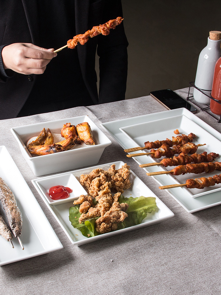 長方形陶瓷盤白色家用菜盤可微波爐烤盤糕點盤水果盤酒店批發餐具