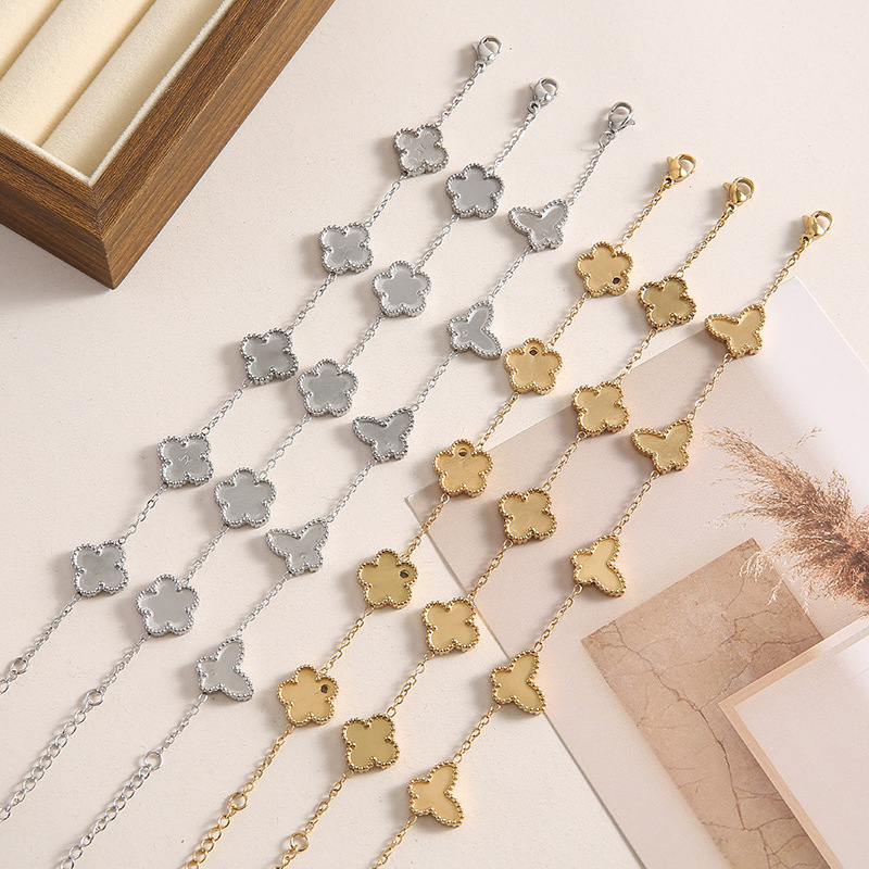 Stainless Steel Four-Leaf Clover Five-Leaf Flower Butterfly Double-Sided Bracelet Vacuum Plated 18K Gold Handmade DIY Hot-Selling Jewelry Wholesale