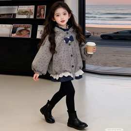 女童冬季碎花棉服新款连帽洋气韩版加绒加厚保暖宝宝小棉袄
