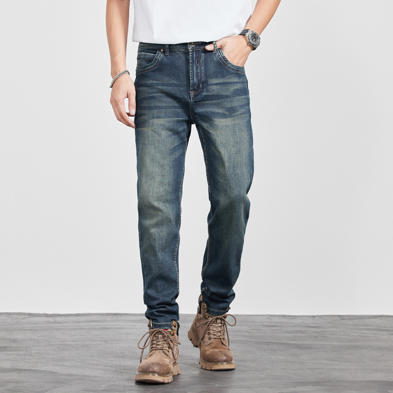 2025 Spring and Autumn New Men's Jeans American Retro Yellow Mud Blue Versatile Trendy Elastic Straight Casual Long Pants 2025 Spring and Autumn New Men's Jeans American Retro Yellow Mud Blue Versatile Trendy Elastic Straight Casual Long Pants
