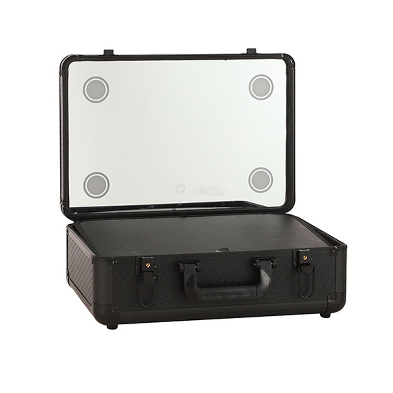 Caja de maquillaje multifuncional con espejo con lámpara portátil de gran capacidad caja de herramientas de maquillaje caja de almacenamiento de manicuras de mercado nocturno