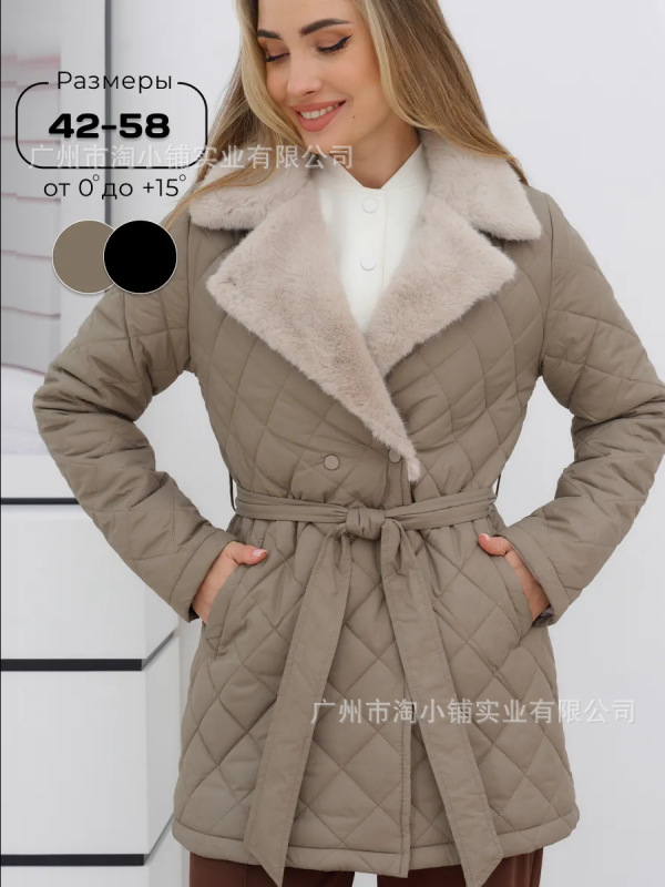 棉服2025时尚秋冬欧美新款外套女装保暖收腰翻领女棉衣加厚中长款|undefined