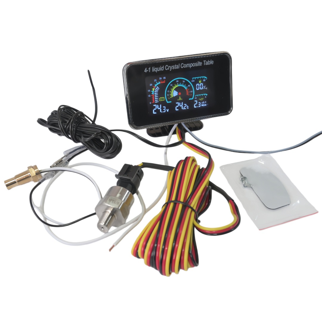 Universal 12V/24V Modified LCD Water Temperature, Voltage, Oil Pressure, and Oil Level Four-in-One Combination Gauge for Cars and Trucks