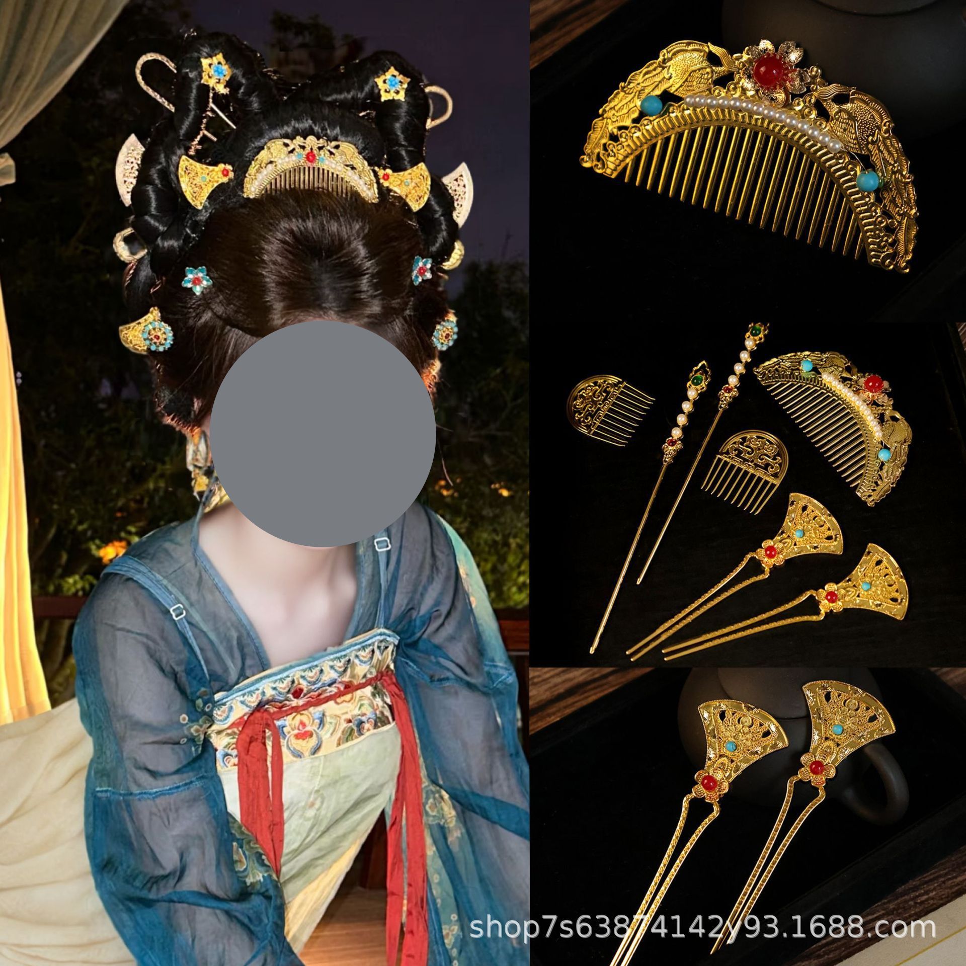 唐风金色发饰古风汉服复古宫廷发簪发钗发梳古装战国头饰套装配饰