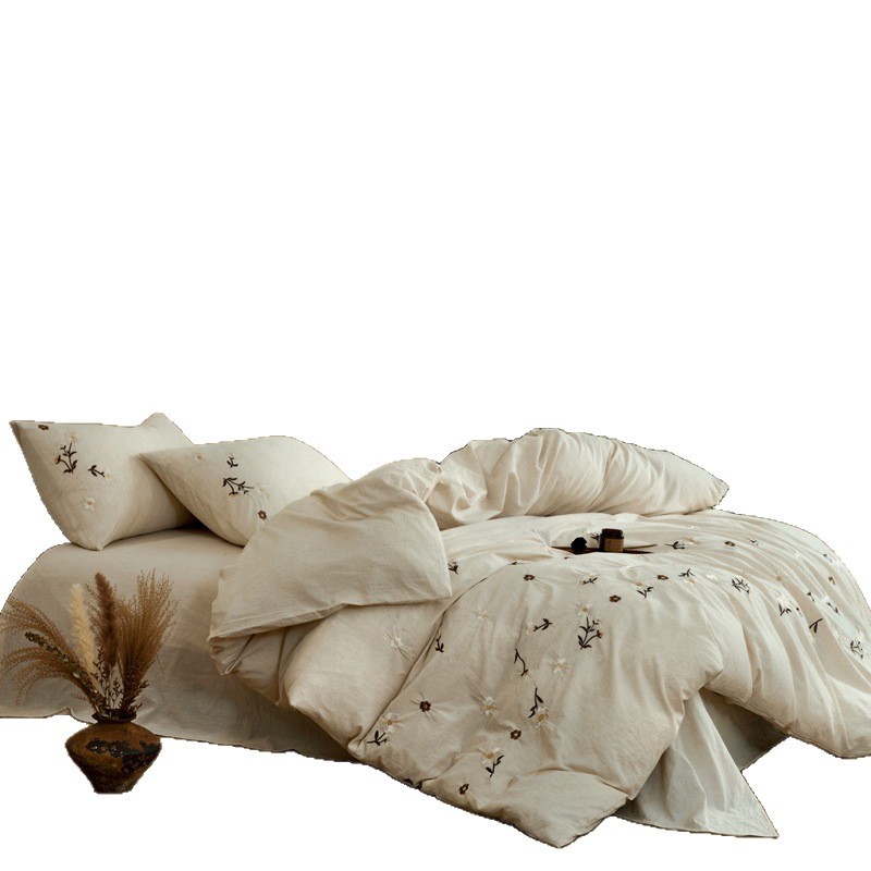 Completo letto 4 pezzi in cotone e lino con ricamo_voghion.com