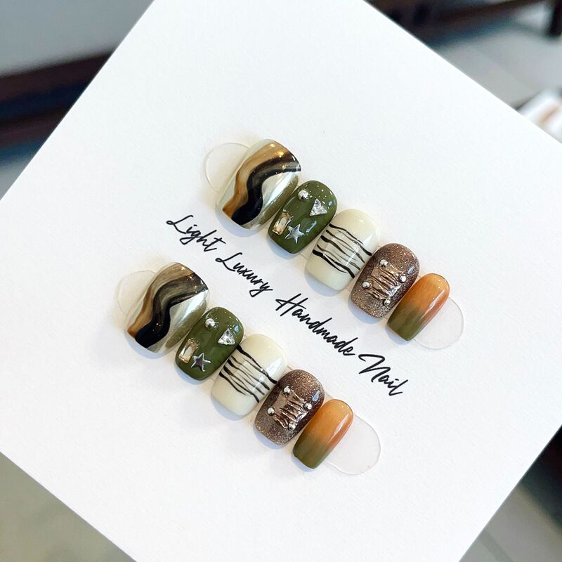 【An Yi Handmade】Brown Coffee Abstract Ripple Pure Handmade Wearable Nails with Gradient Japanese-Style Ins-Style High-End Nail Art 【An Yi Handmade】Brown Coffee Abstract Ripple Pure Handmade Wearable Nails with Gradient Japanese-Style Ins-Style High-End Nail Art