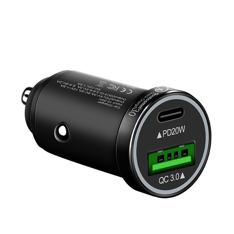 Mini Aluminum Alloy Private Mold Car Charger QC3.0+PD20W Dual-Port Output 38W Fast Charging Car Charger