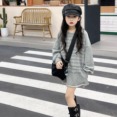 Women's Crew Neck Long Sleeve A-Line Dress with Letter Print, Loose and Slimming, Spring and Autumn New Arrival, Korean Style