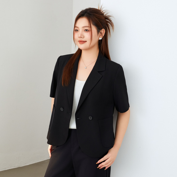 Xianlixiu 大きいサイズの女性のフレンチハイエンドの滑らかな気質半袖スーツジャケットファット mm2024 夏の新しいスタイル|undefined