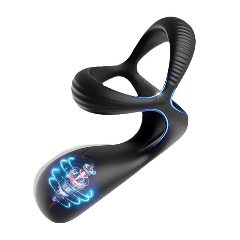 Men's Silicone Vibrating Three Ring Lock Ring Prostate Massager, Adult Adult Sex Toy_voghion.com