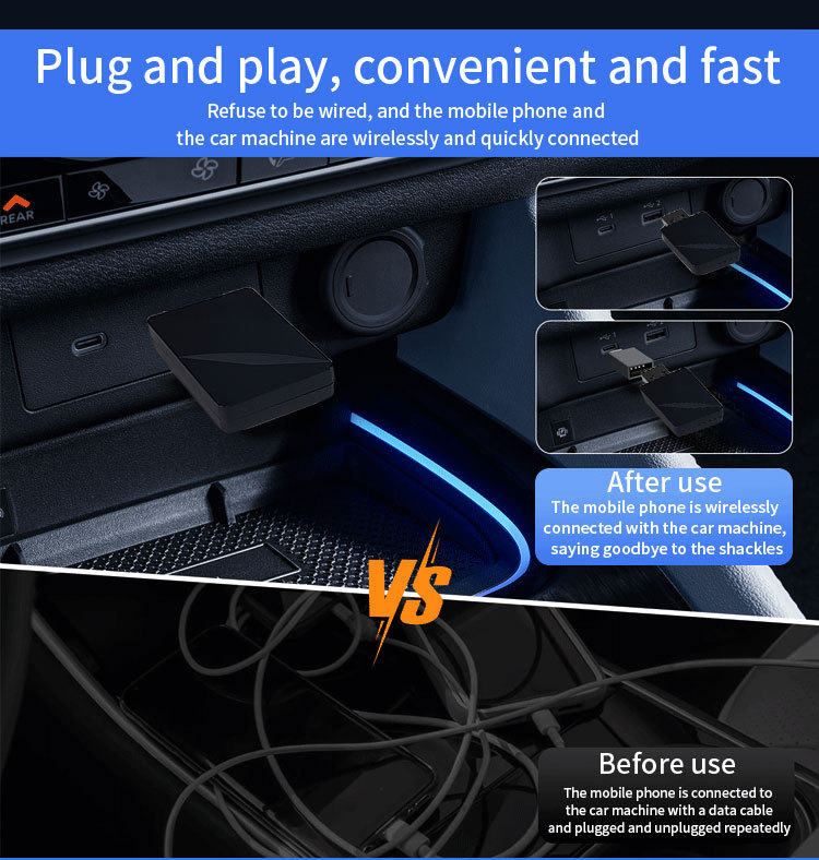 Cross-Border Carplay Box Mini Wired to Wireless Adapter for Apple and Android Auto Suitable for Car Machine Connectivity Conversion Box