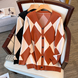Plus size/300 women's chest circumference 150/160 loose cardigan sweater knitted coat 280/350
