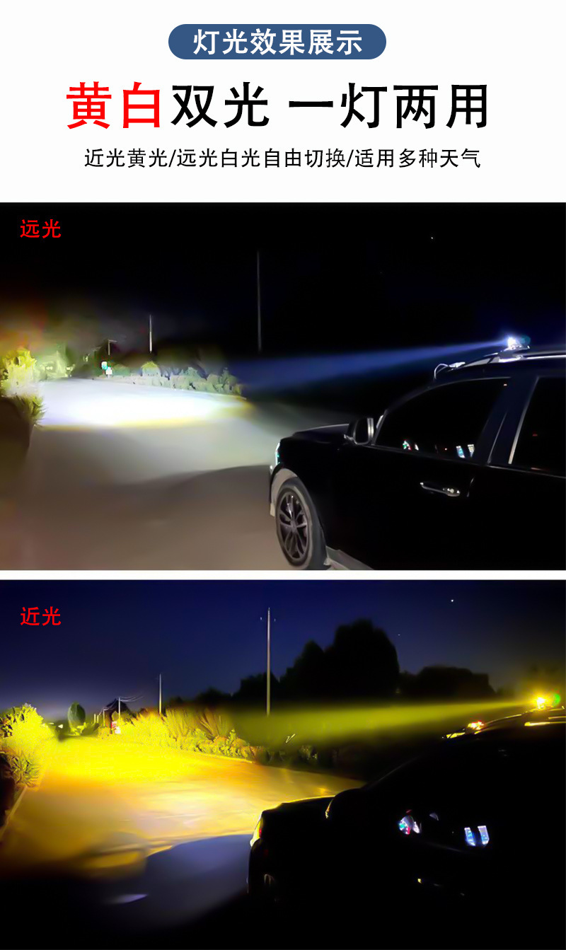 Motorcycle LED Spotlight "Little Cannon" Dual-Color Light 12-80V Electric Vehicle Headlight High-Brightness Integrated High-Low Beam Modified Light