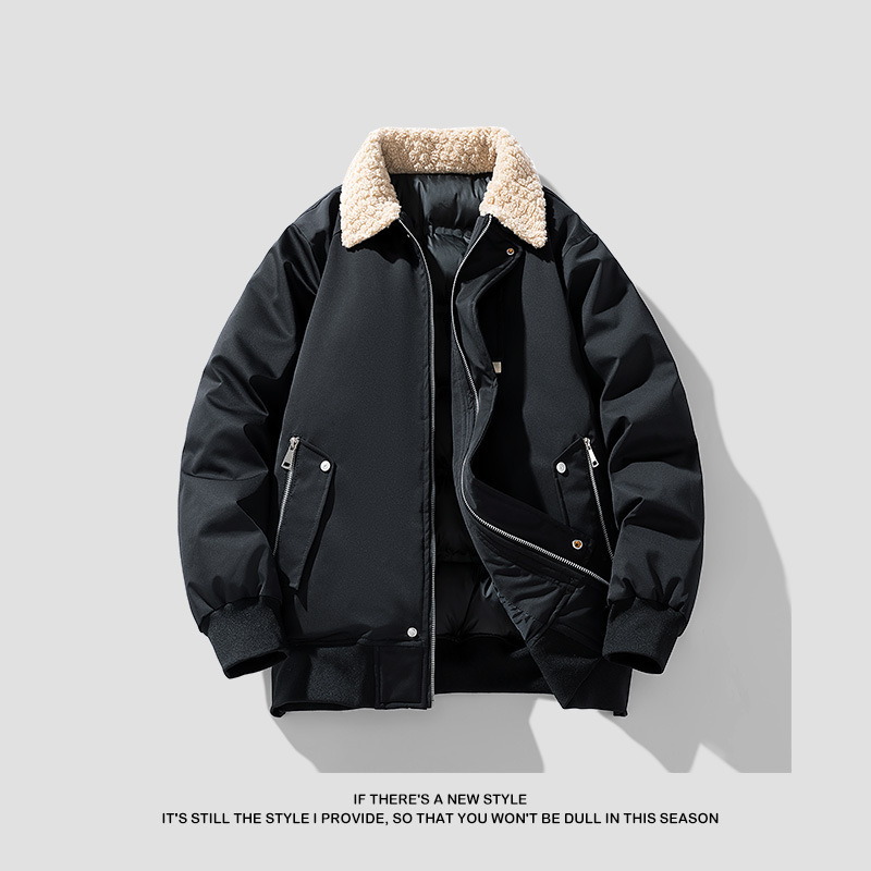 Cachemira de cordero con solapa para hombres otoño y invierno nueva marca de moda suelta y gruesa chaqueta de algodón cálida chaqueta de algodón